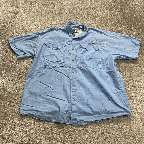 Columbia PFG Bahama Shirt Men Large Blue Cotton Button Down Short Sleeve Fishing - Picture 1 of 12